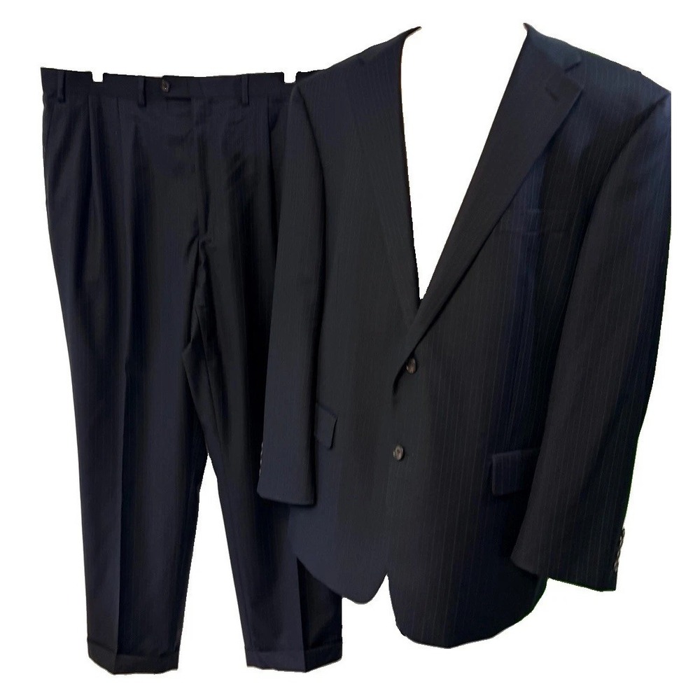 RALPH LAUREN Mens 43L Navy Stripe 2 Pc Suit 38x32 Cuffed Pants Classic Iconic